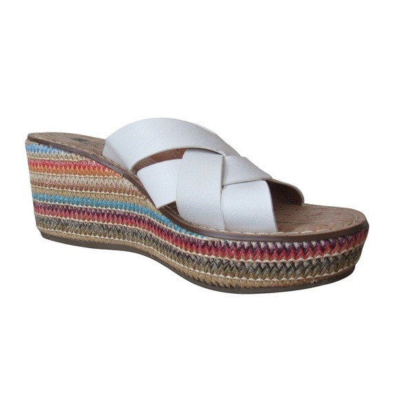 White Mountain Samwell Platform Wedge Sandals White 9.5 Boho Woven Colorful - Picture 2 of 11